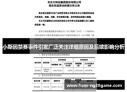 小斯因禁赛事件引发广泛关注详细原因及后续影响分析 小斯因禁赛事件引发广泛关注详细原因及后续影响分析