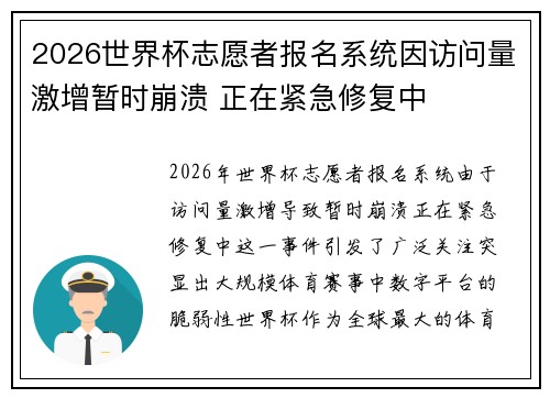 2026世界杯志愿者报名系统因访问量激增暂时崩溃 正在紧急修复中